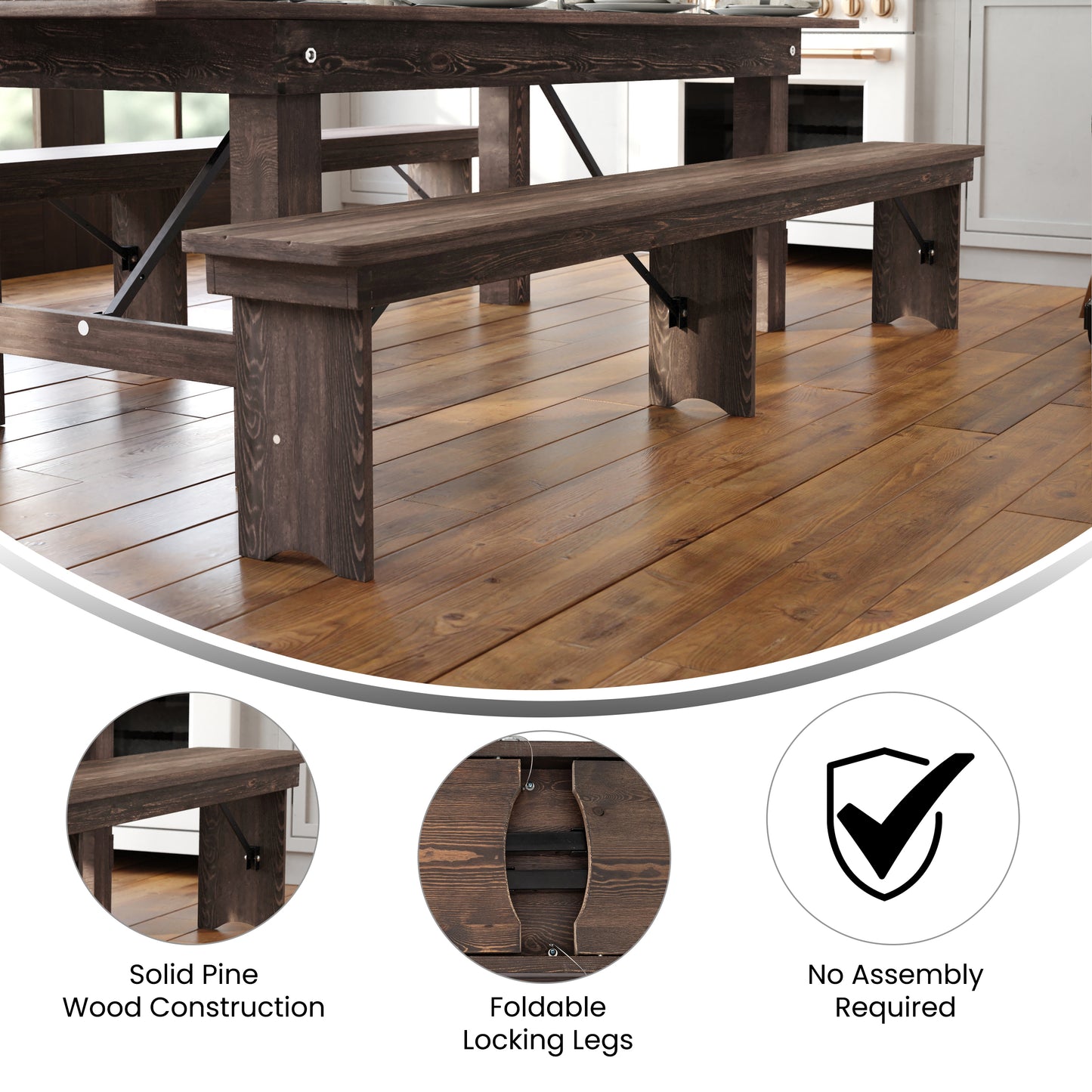 8'x12" Folding Farm Bench XA-B-96X12-L-MG-GG