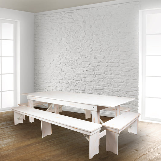 White 8'x12" Farm Bench XA-B-96X12-L-WH-GG