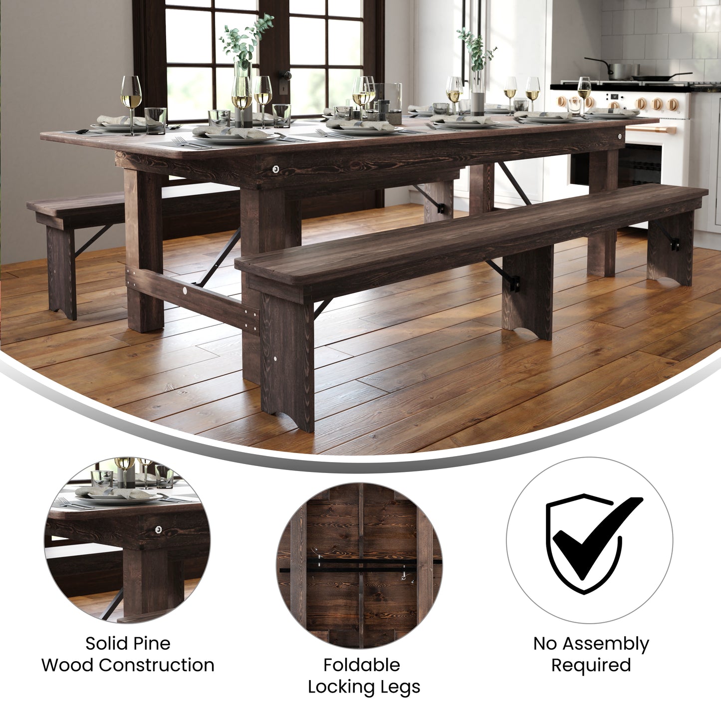 9'x40" Folding Farm Table XA-F-108X40-MG-GG