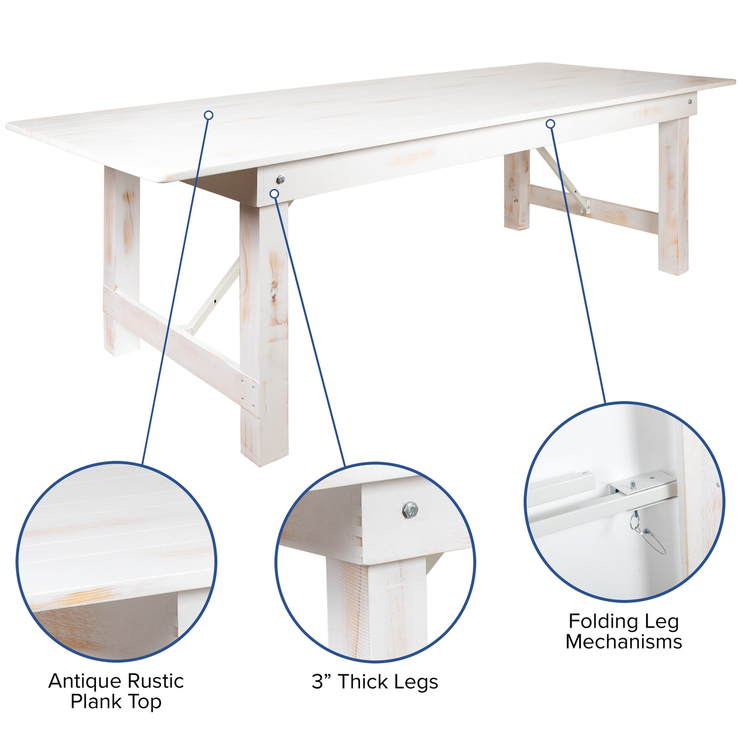 9'x40" White Farm Table XA-F-108X40-WH-GG