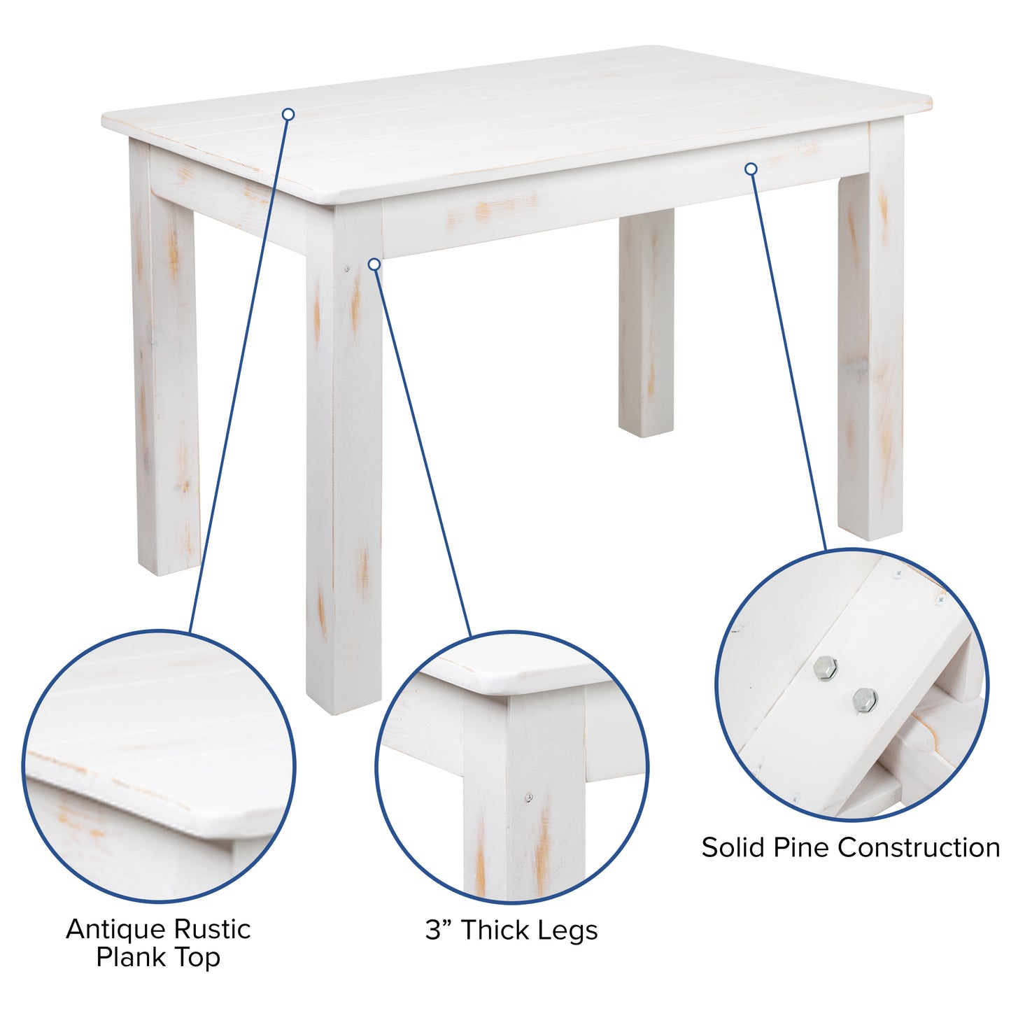 46x30 Rustic White Farm Table XA-F-46X30-WH-GG