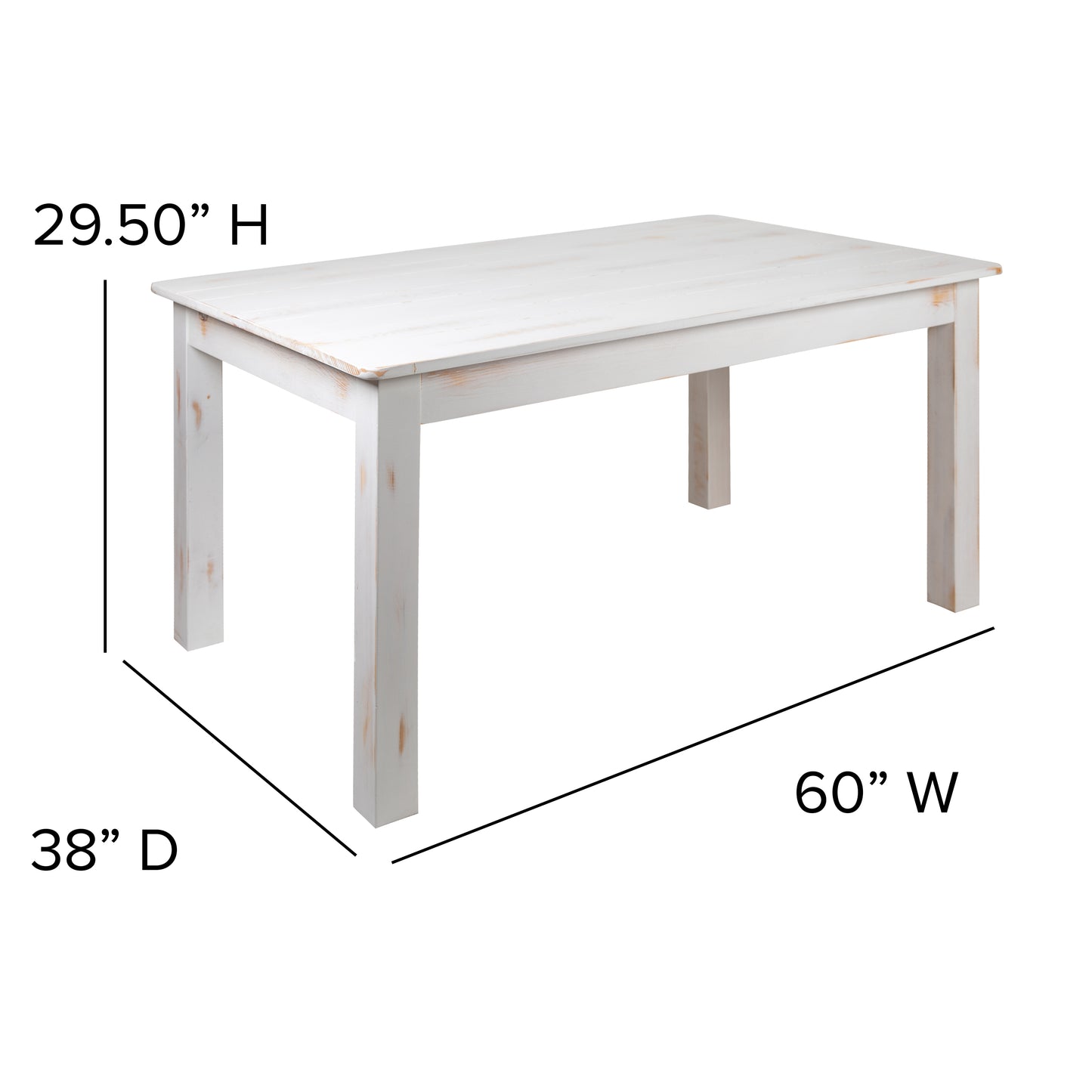 60x38 Rustic White Farm Table XA-F-60X38-WH-GG