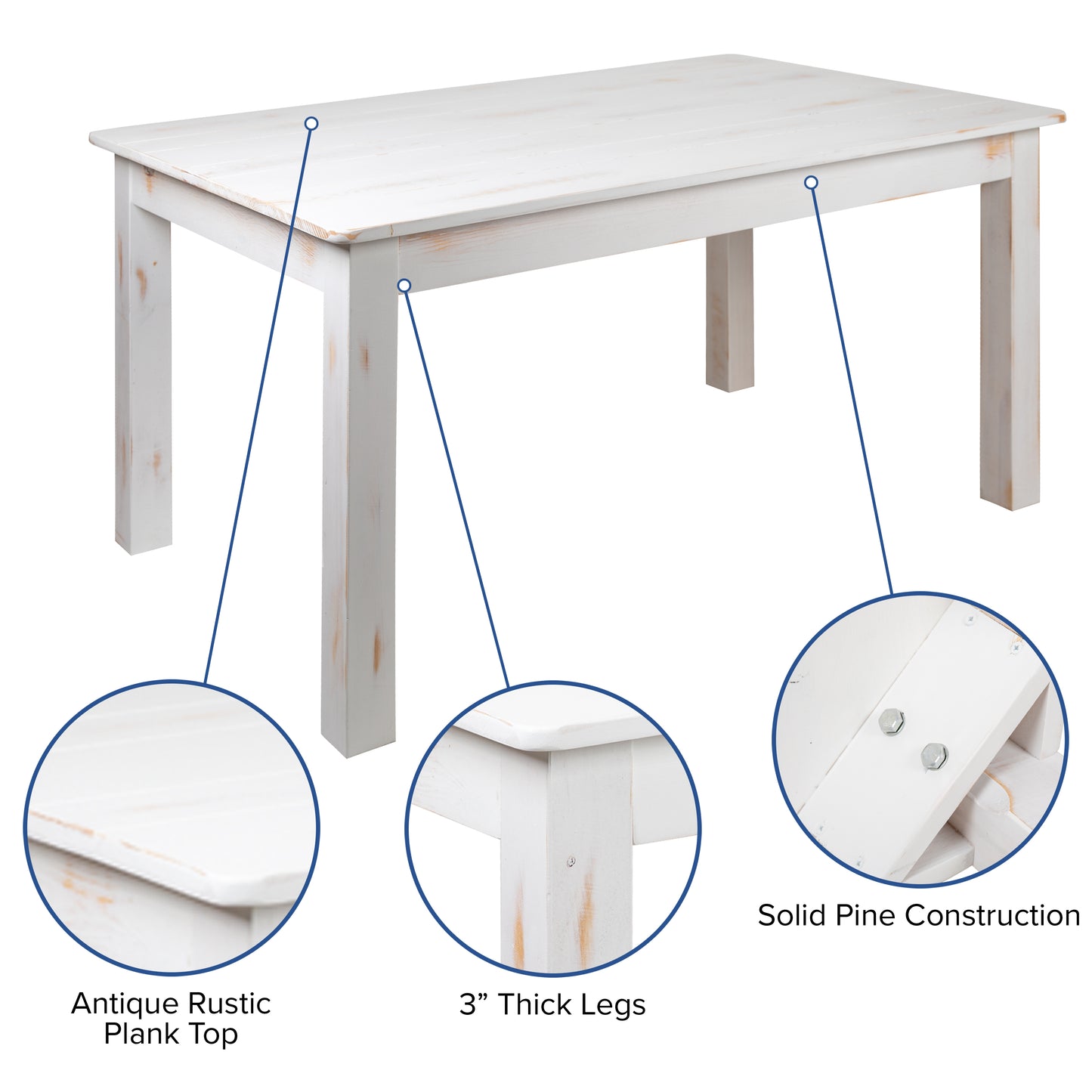 60x38 Rustic White Farm Table XA-F-60X38-WH-GG