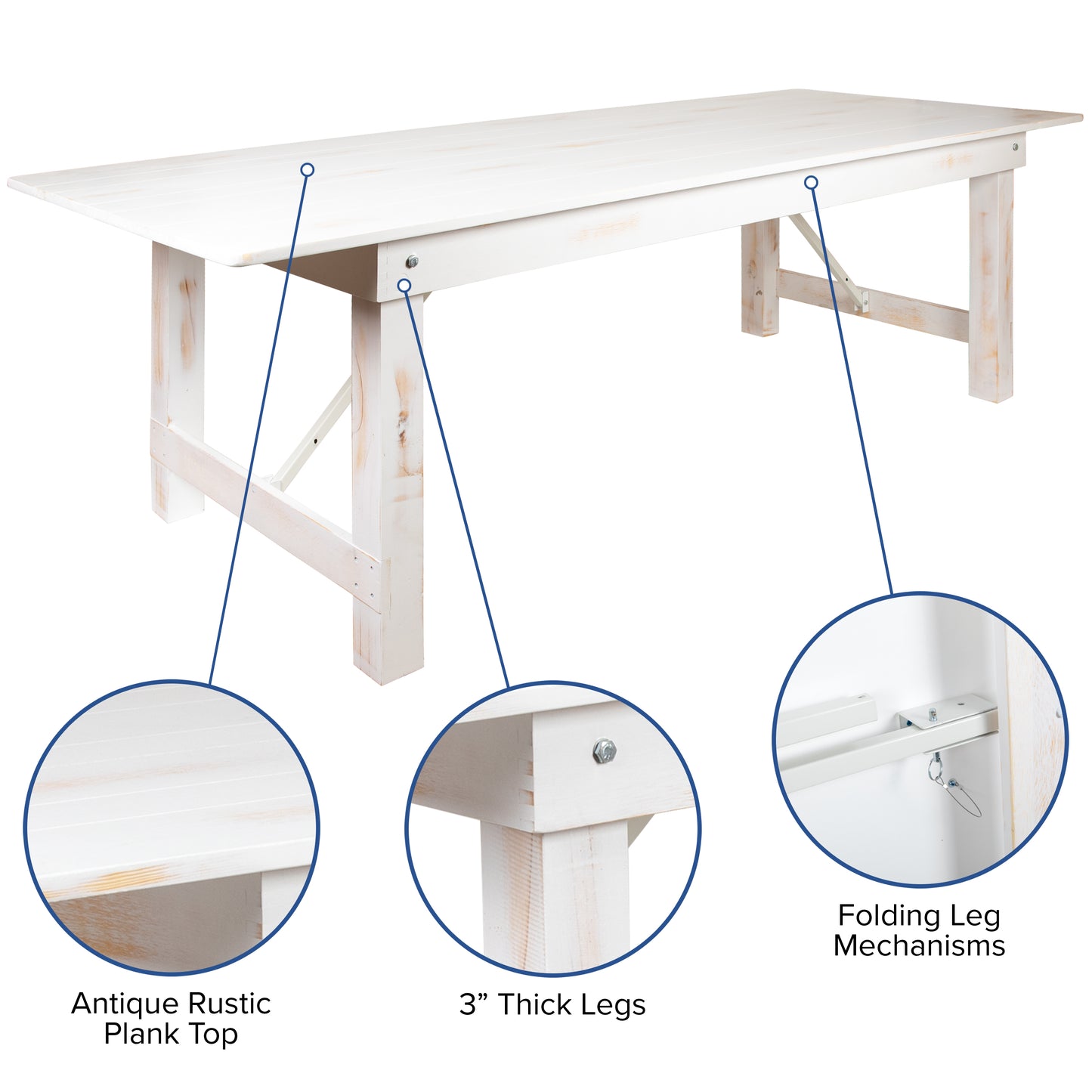 8'x40" White Farm Table XA-F-96X40-WH-GG