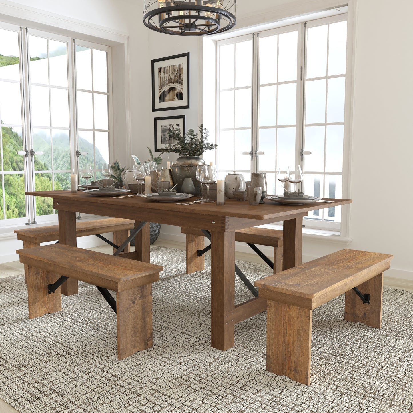 7'x40" Farm Table/4 Bench Set XA-FARM-1-GG