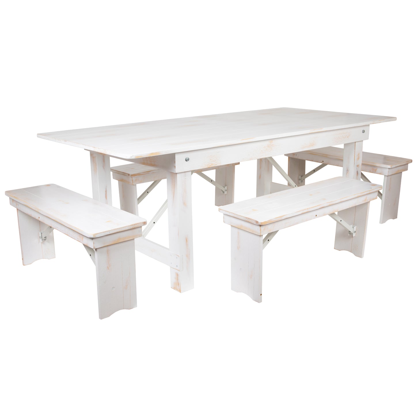 7'x40" White Table/4 Bench XA-FARM-1-WH-GG