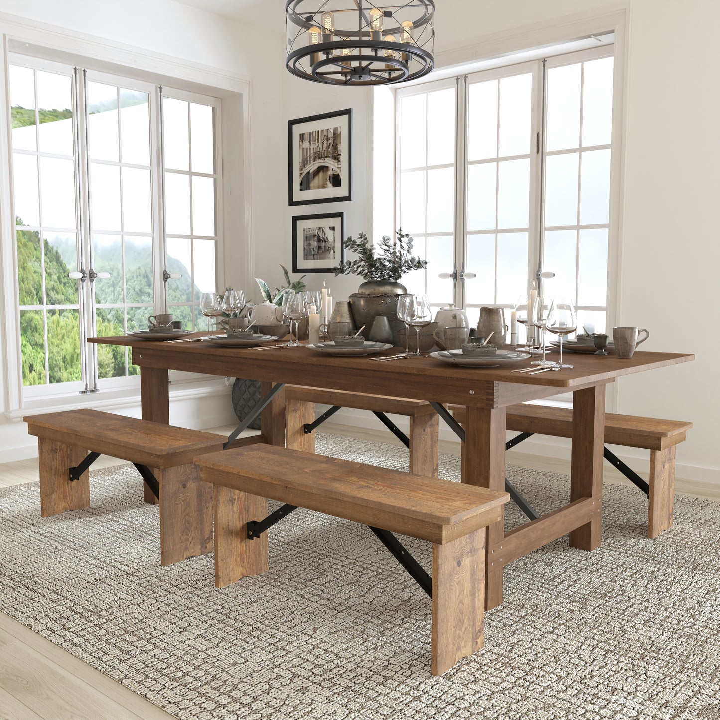 8'x40" Farm Table/4 Bench Set XA-FARM-2-GG