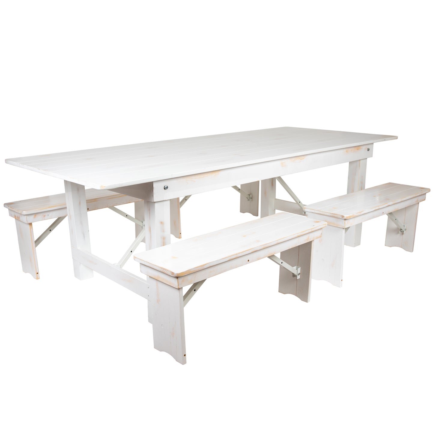 8'x40" White Table/4 Bench Set XA-FARM-2-WH-GG