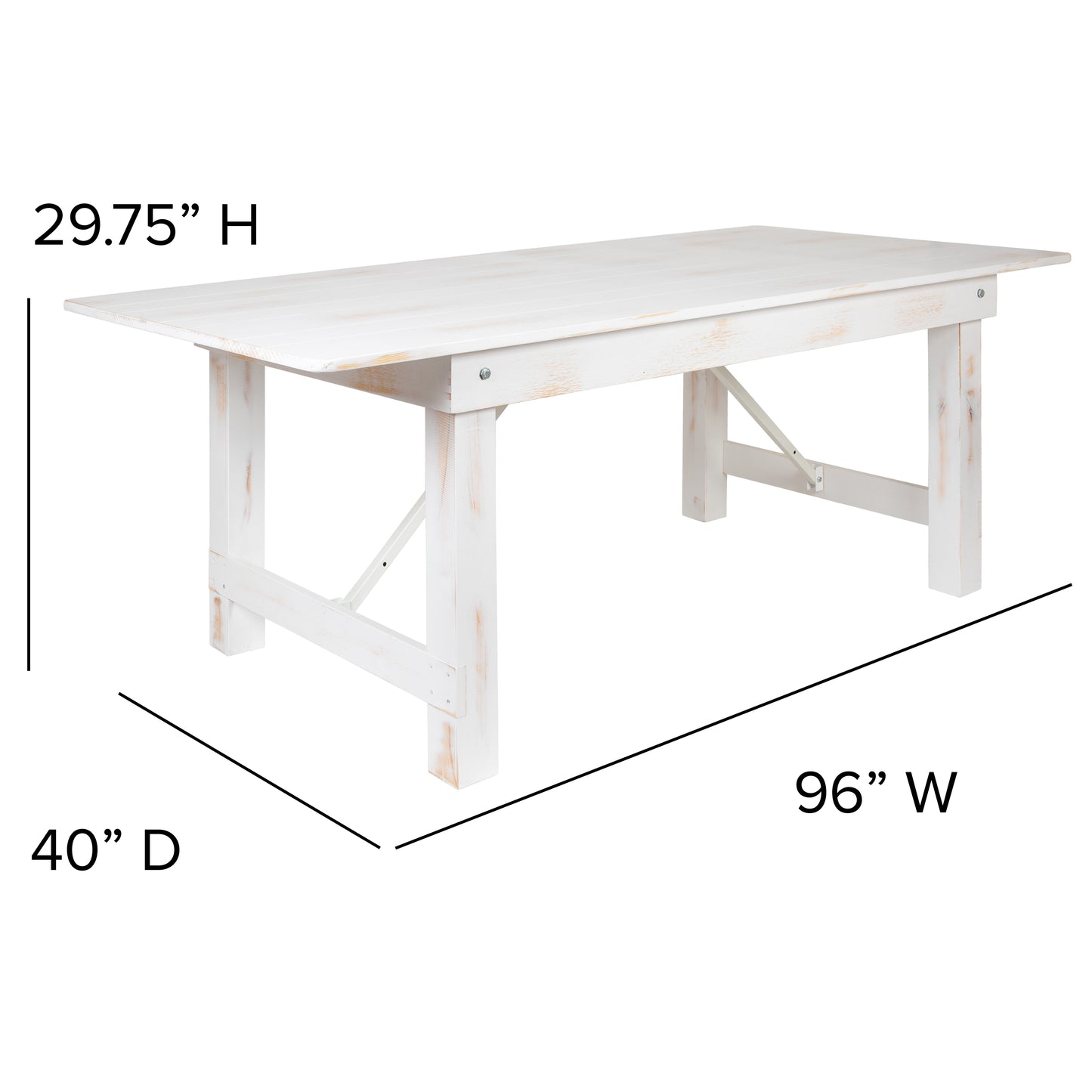 8'x40" White Table/4 Bench Set XA-FARM-2-WH-GG