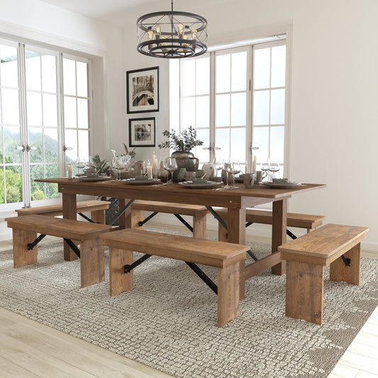 8'x40" Farm Table/6 Bench Set XA-FARM-3-GG