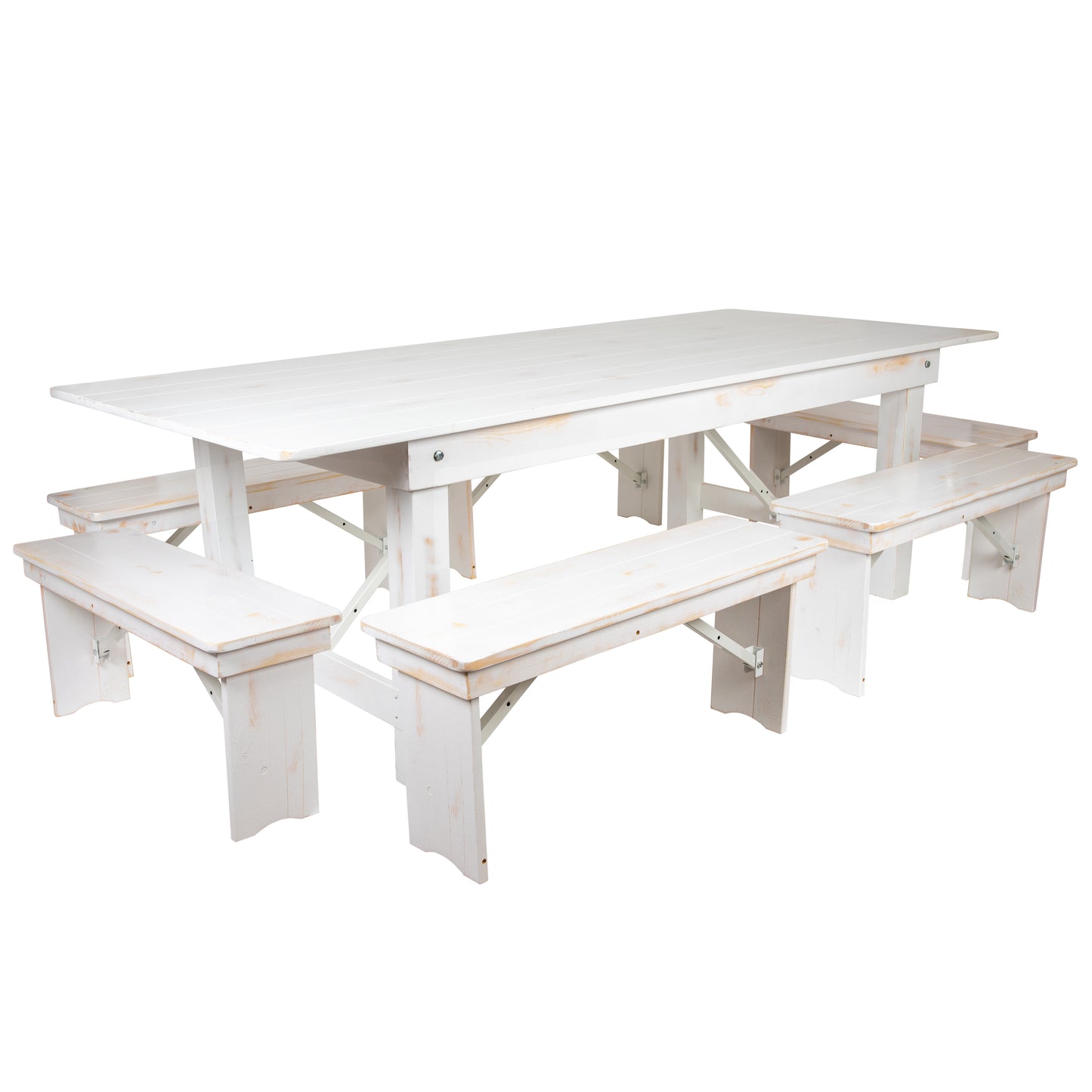 8'x40" White Table/6 Bench Set XA-FARM-3-WH-GG