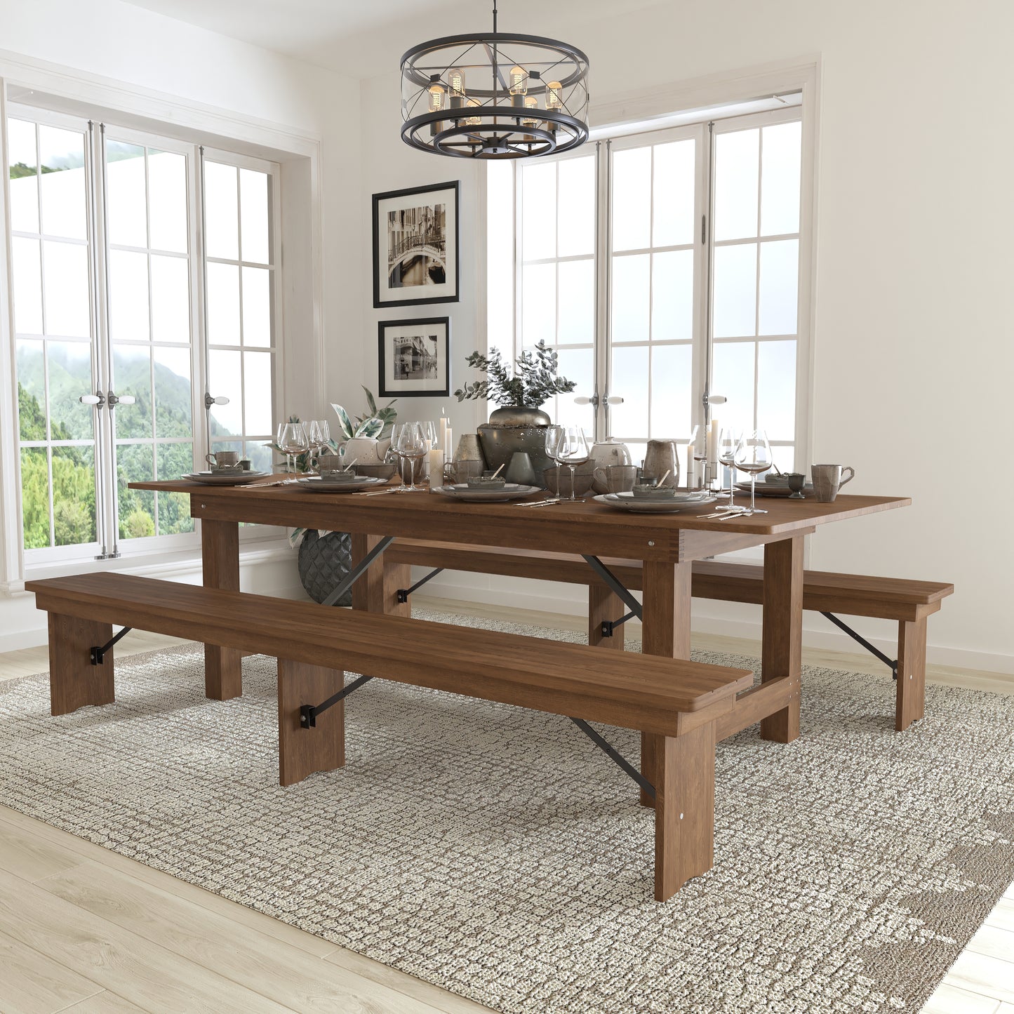 8'x40" Farm Table/2 Bench Set XA-FARM-4-GG