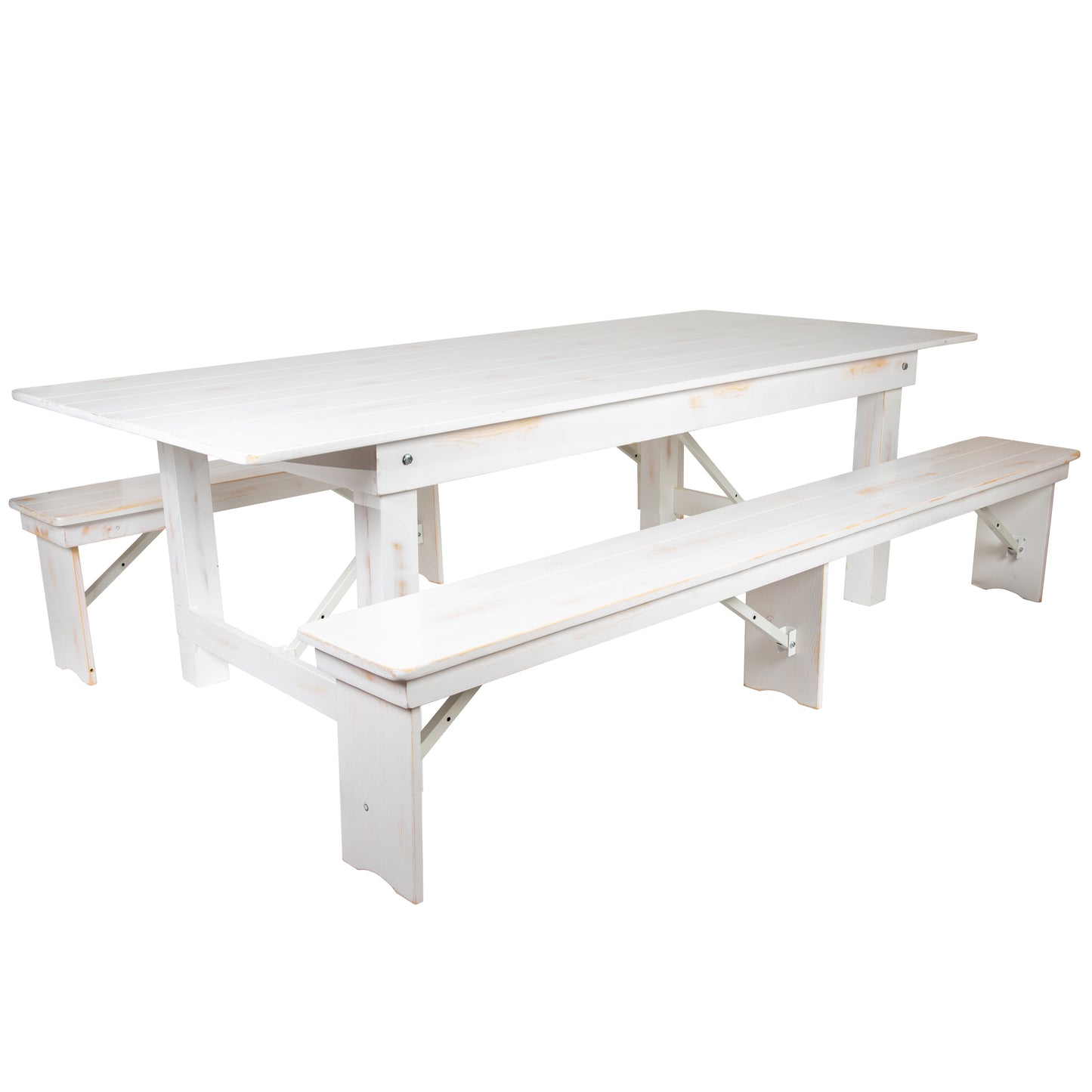 8'x40" White Table/2 Bench Set XA-FARM-4-WH-GG