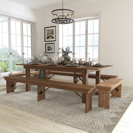 8'x40" Farm Table/4 Bench Set XA-FARM-5-GG