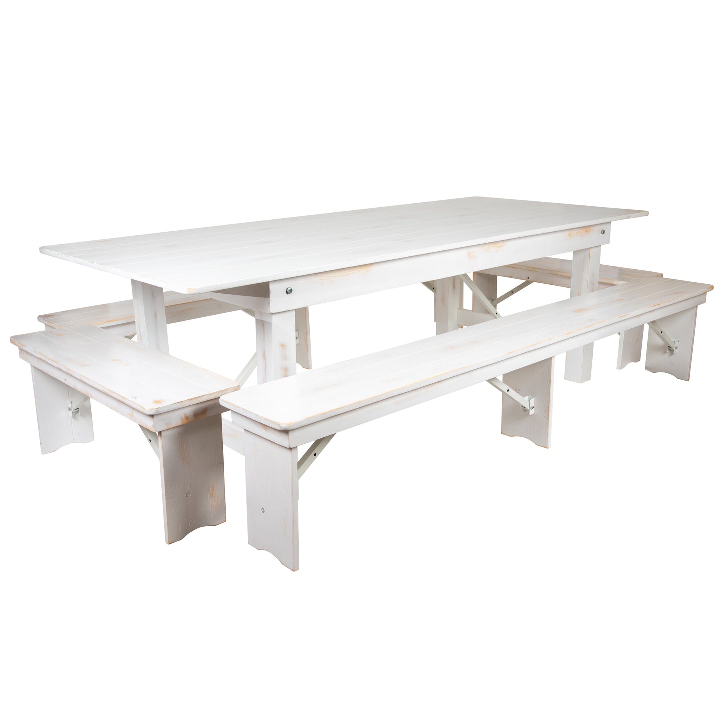 8'x40" White Table/4 Bench Set XA-FARM-5-WH-GG