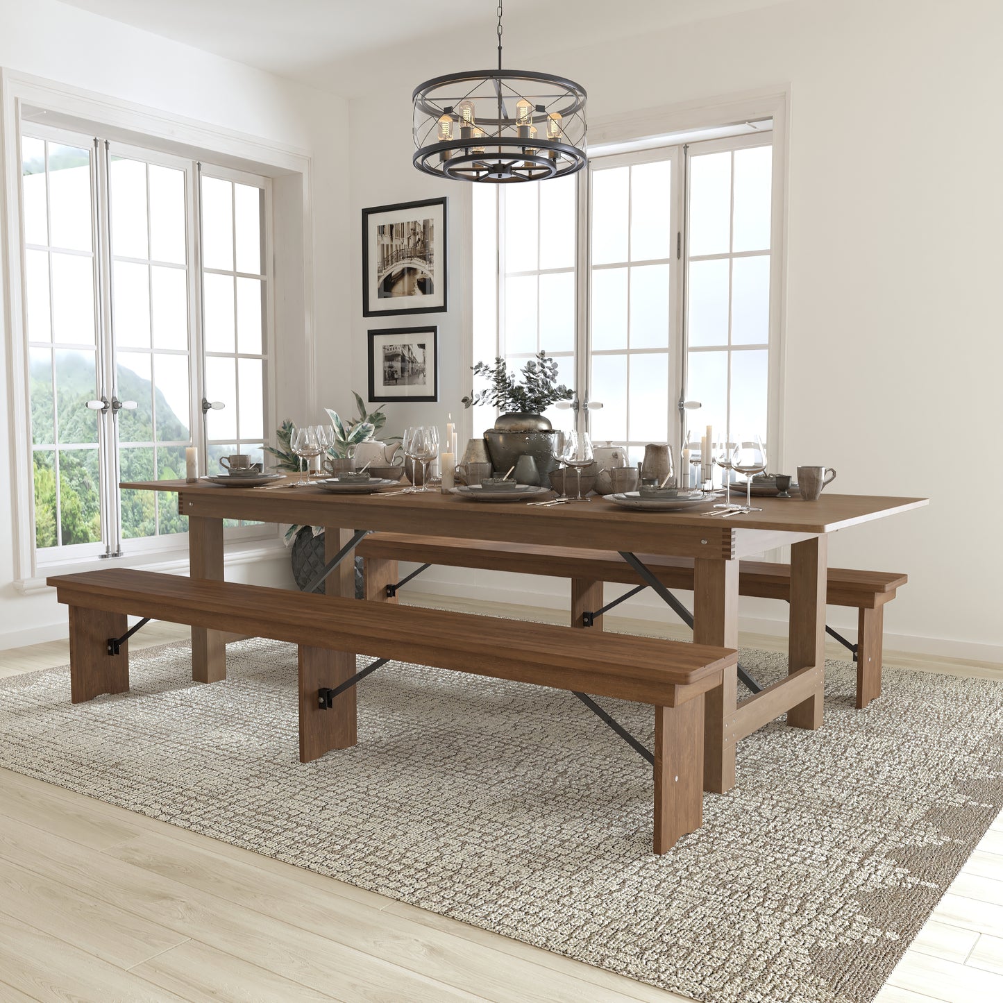 9'x40" Farm Table/2 Bench Set XA-FARM-6-GG