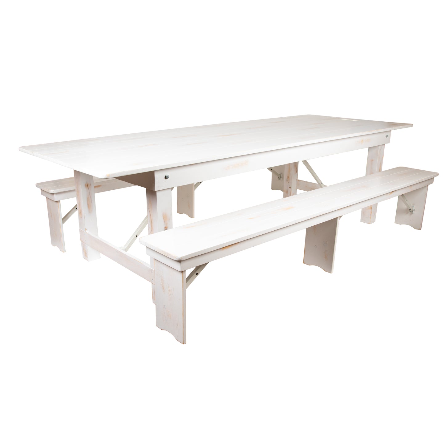 9'x40" White Table/2 Bench Set XA-FARM-6-WH-GG