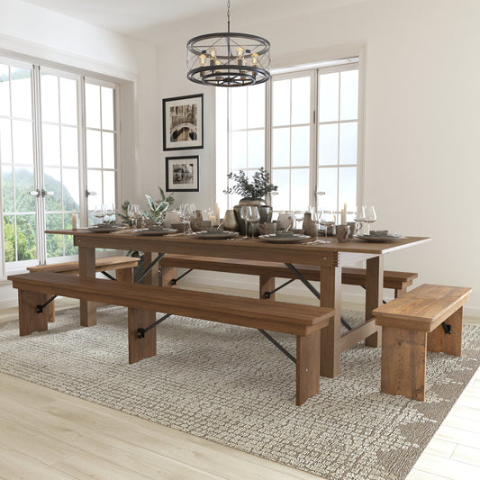 9'x40" Farm Table/4 Bench Set XA-FARM-7-GG