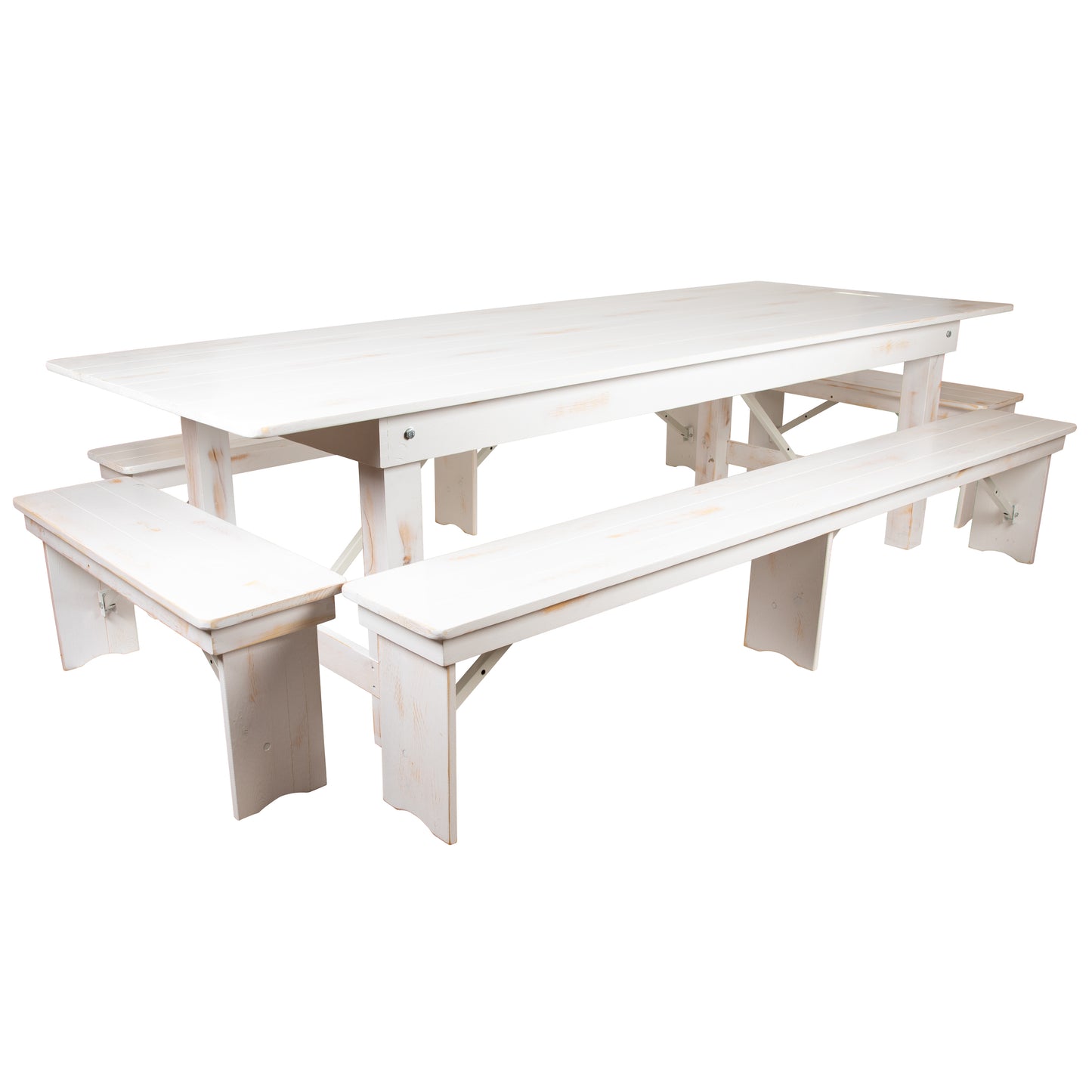 9'x40" White Table/4 Bench Set XA-FARM-7-WH-GG