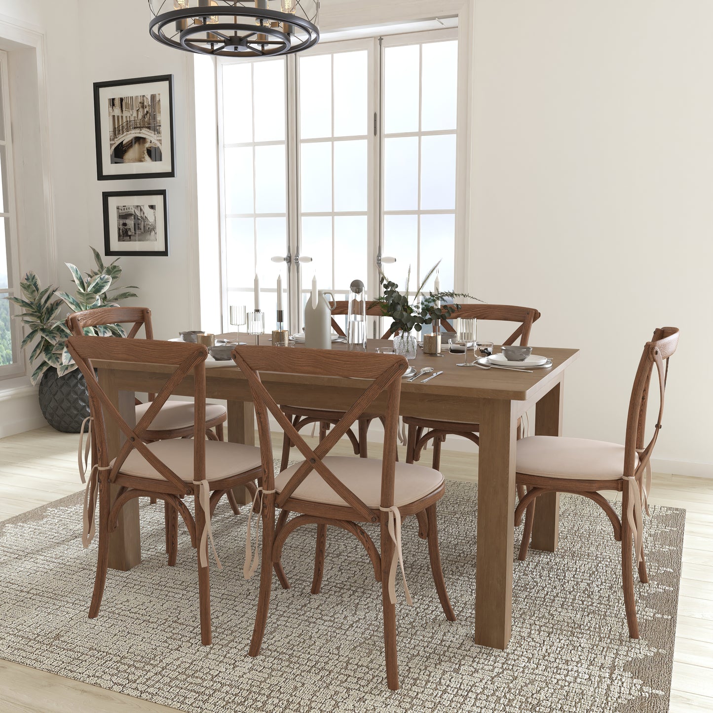 7'x40" Farm Table/6 Chair Set XA-FARM-9-GG