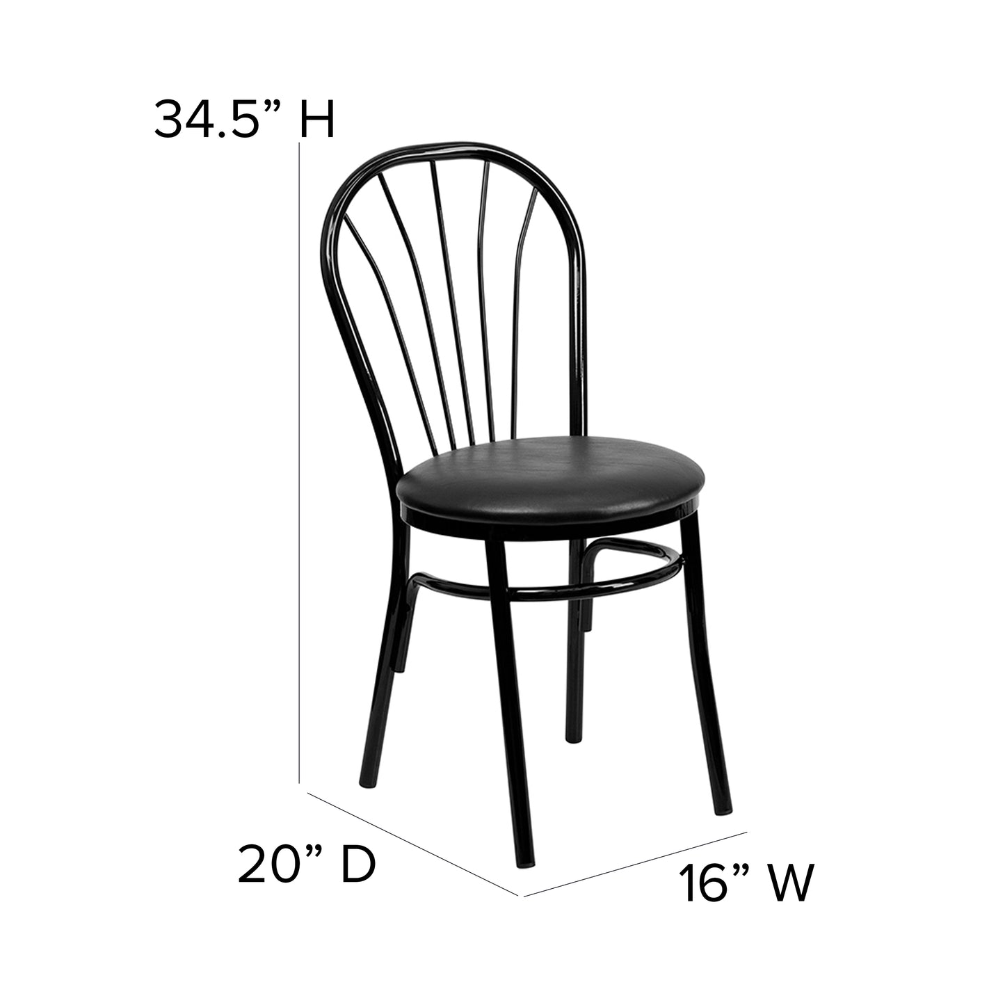 Black Fan Chair-Black Seat XU-698B-BLKV-GG