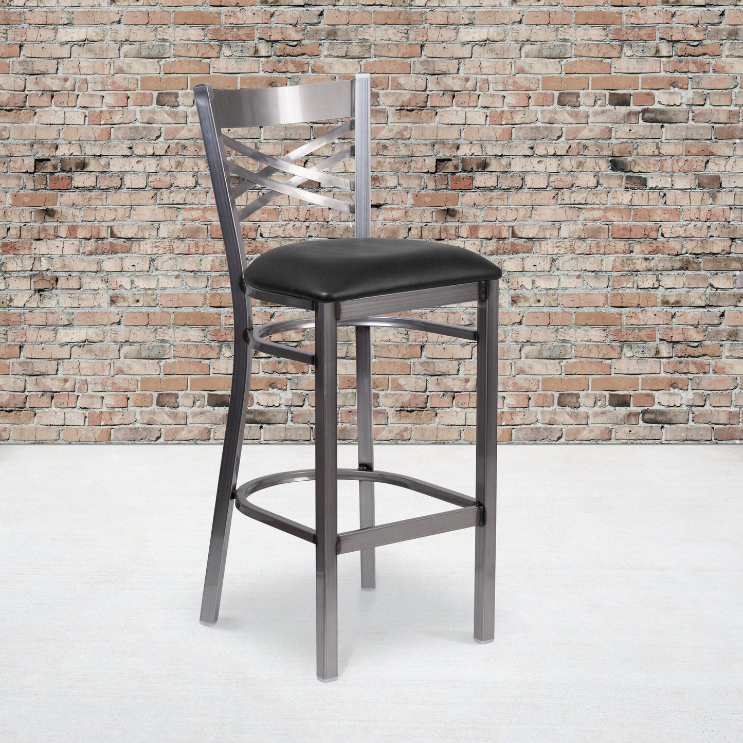 Clear X Stool-Black Seat XU-6F8B-CLR-BAR-BLKV-GG