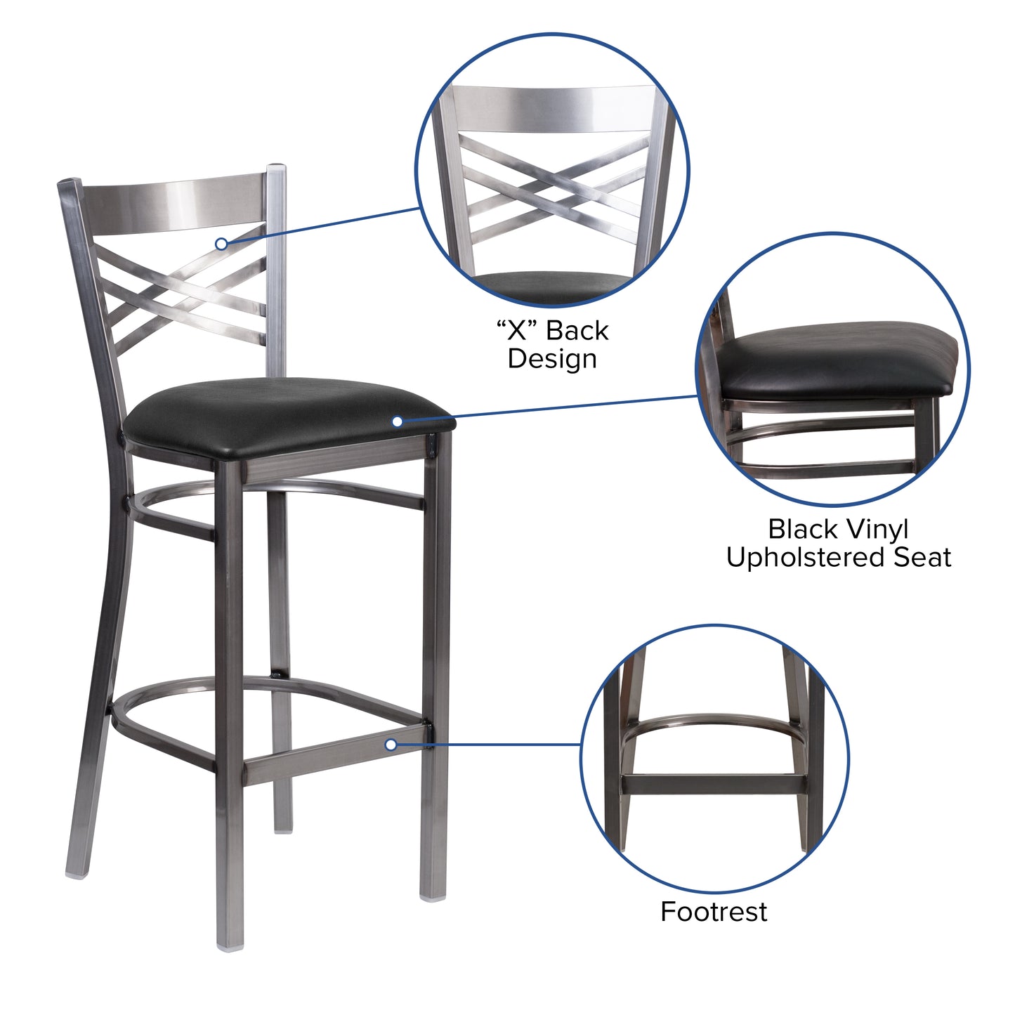 Clear X Stool-Black Seat XU-6F8B-CLR-BAR-BLKV-GG