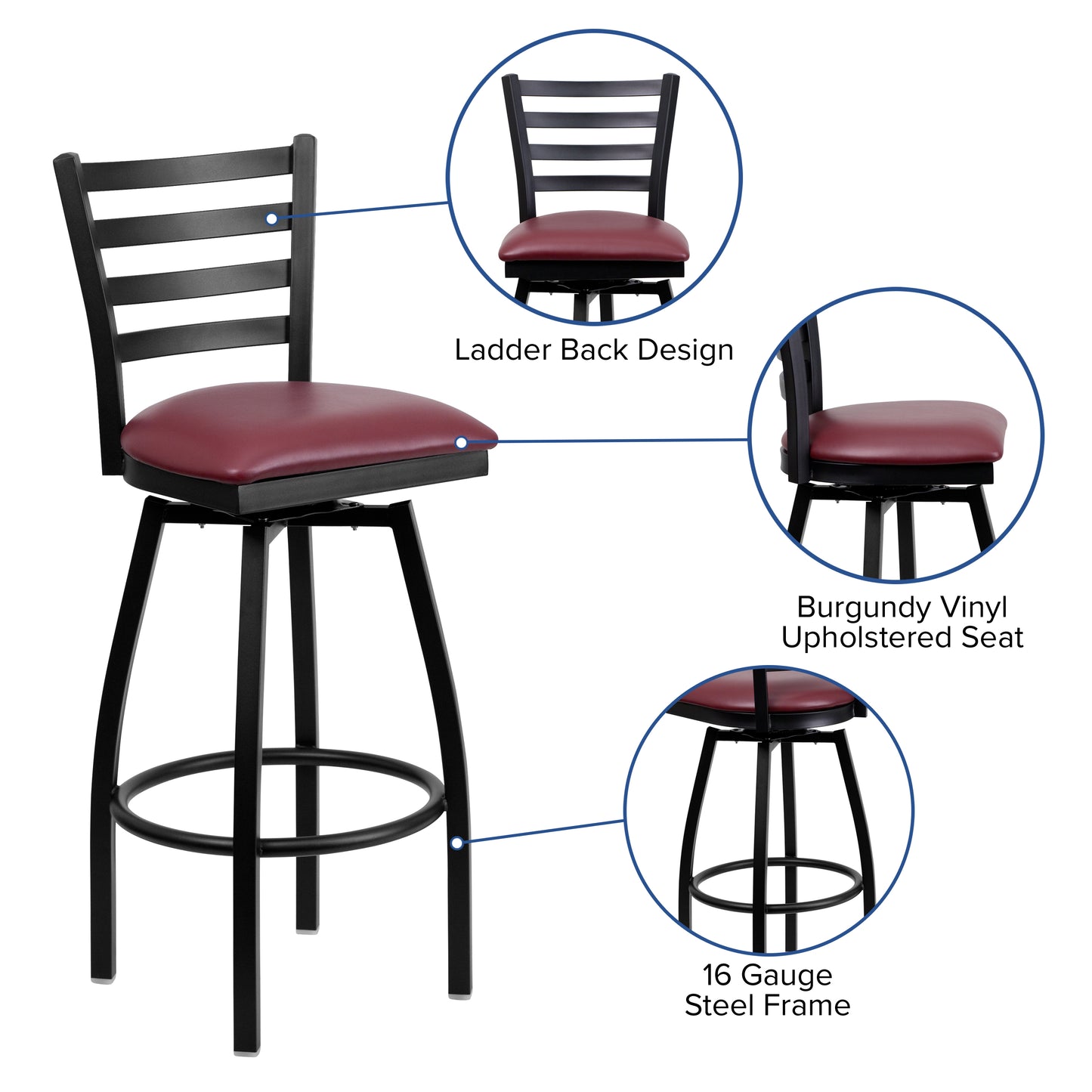 Black Ladder Stool-Burg Seat XU-6F8B-LADSWVL-BURV-GG