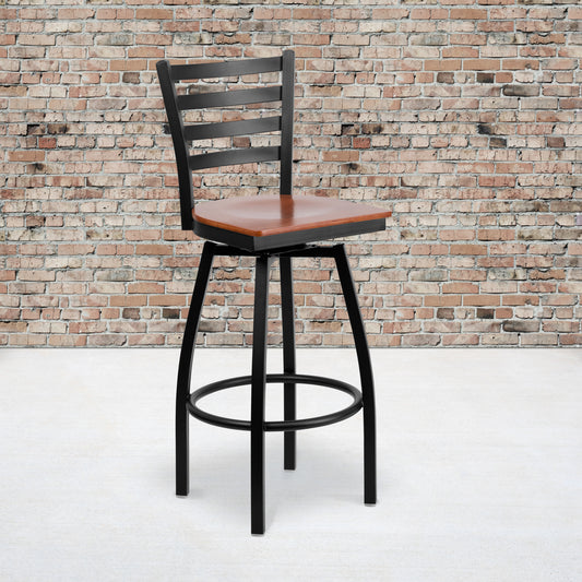 Black Ladder Stool-Cherry Seat XU-6F8B-LADSWVL-CHYW-GG