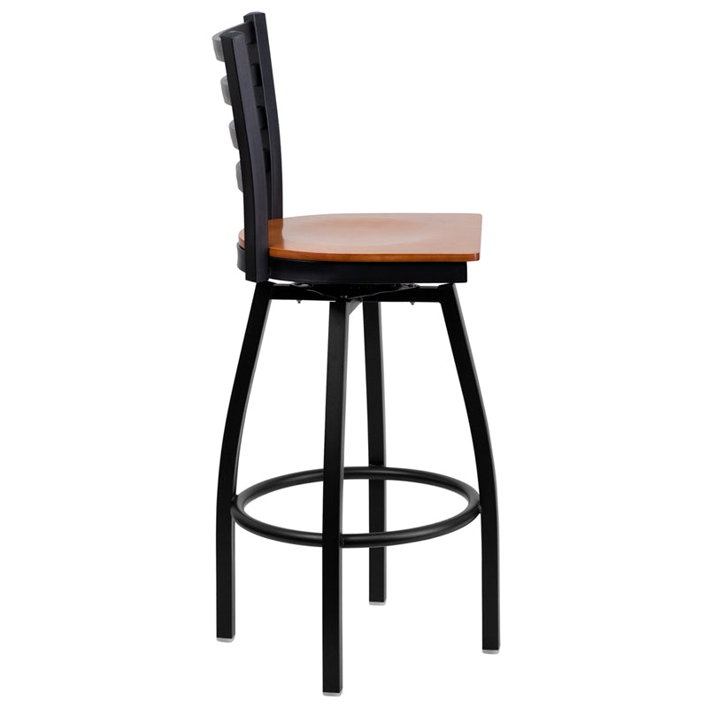 Black Ladder Stool-Cherry Seat XU-6F8B-LADSWVL-CHYW-GG