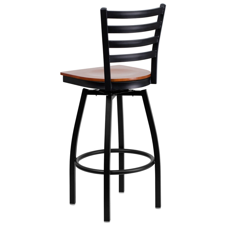 Black Ladder Stool-Cherry Seat XU-6F8B-LADSWVL-CHYW-GG