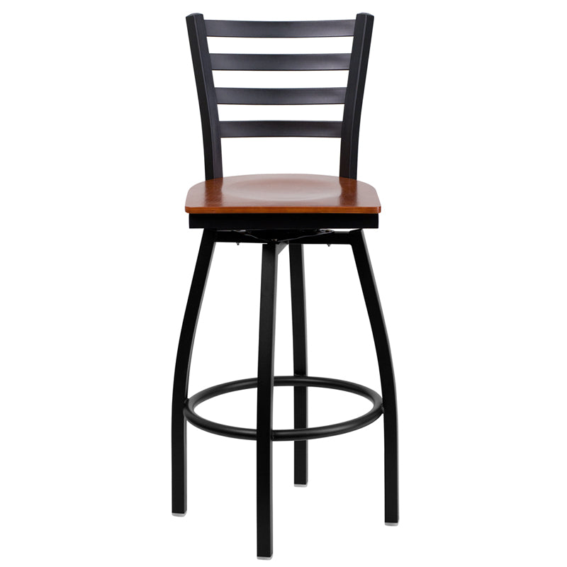 Black Ladder Stool-Cherry Seat XU-6F8B-LADSWVL-CHYW-GG