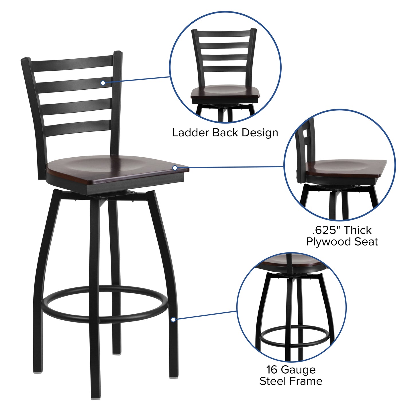 Black Ladder Stool-Wal Seat XU-6F8B-LADSWVL-WALW-GG