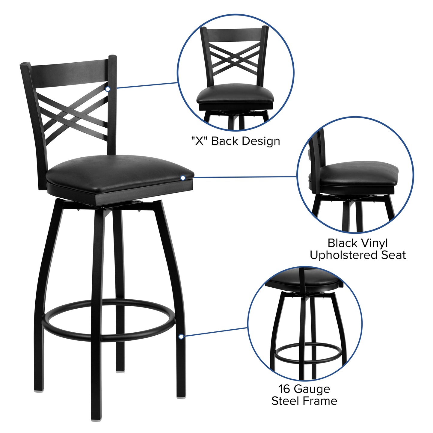 Black X Swivel Stool-Blk Seat XU-6F8B-XSWVL-BLKV-GG