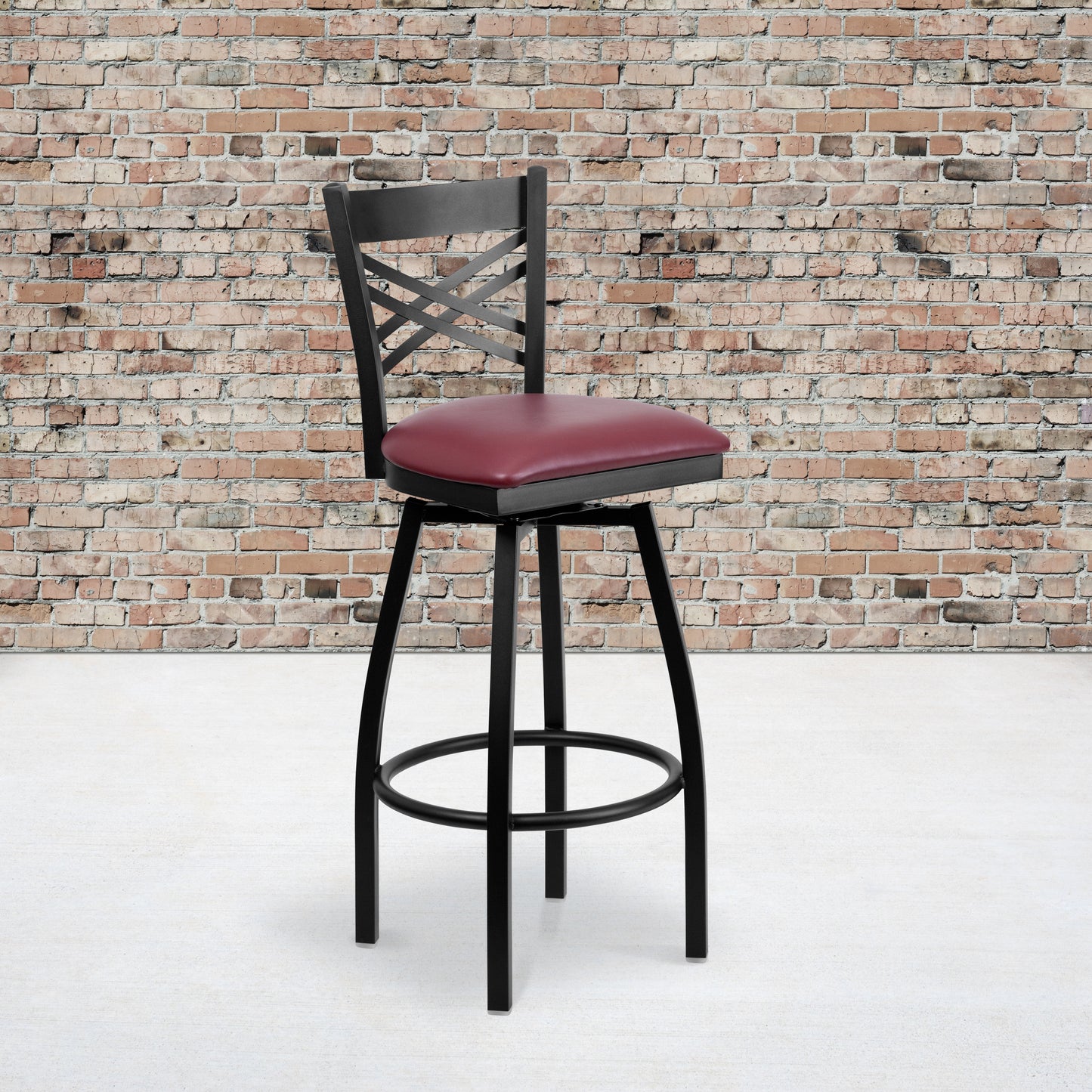 Black X Swivel Stool-Burg Seat XU-6F8B-XSWVL-BURV-GG