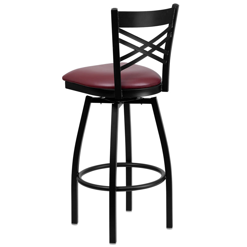 Black X Swivel Stool-Burg Seat XU-6F8B-XSWVL-BURV-GG