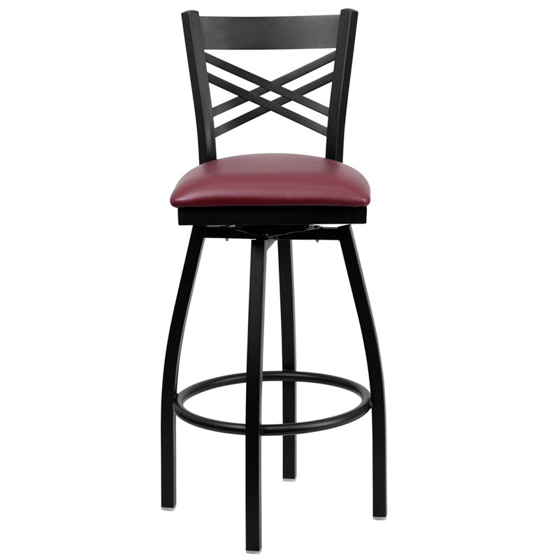 Black X Swivel Stool-Burg Seat XU-6F8B-XSWVL-BURV-GG