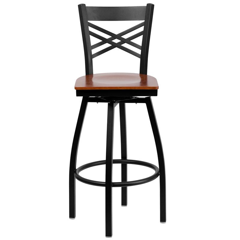 Black X Swivel Stool-Chy Seat XU-6F8B-XSWVL-CHYW-GG