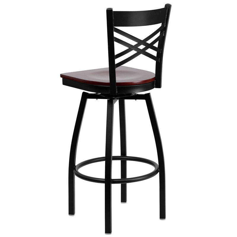 Black X Swivel Stool-Mah Seat XU-6F8B-XSWVL-MAHW-GG