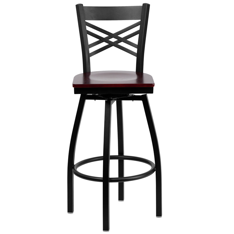 Black X Swivel Stool-Mah Seat XU-6F8B-XSWVL-MAHW-GG