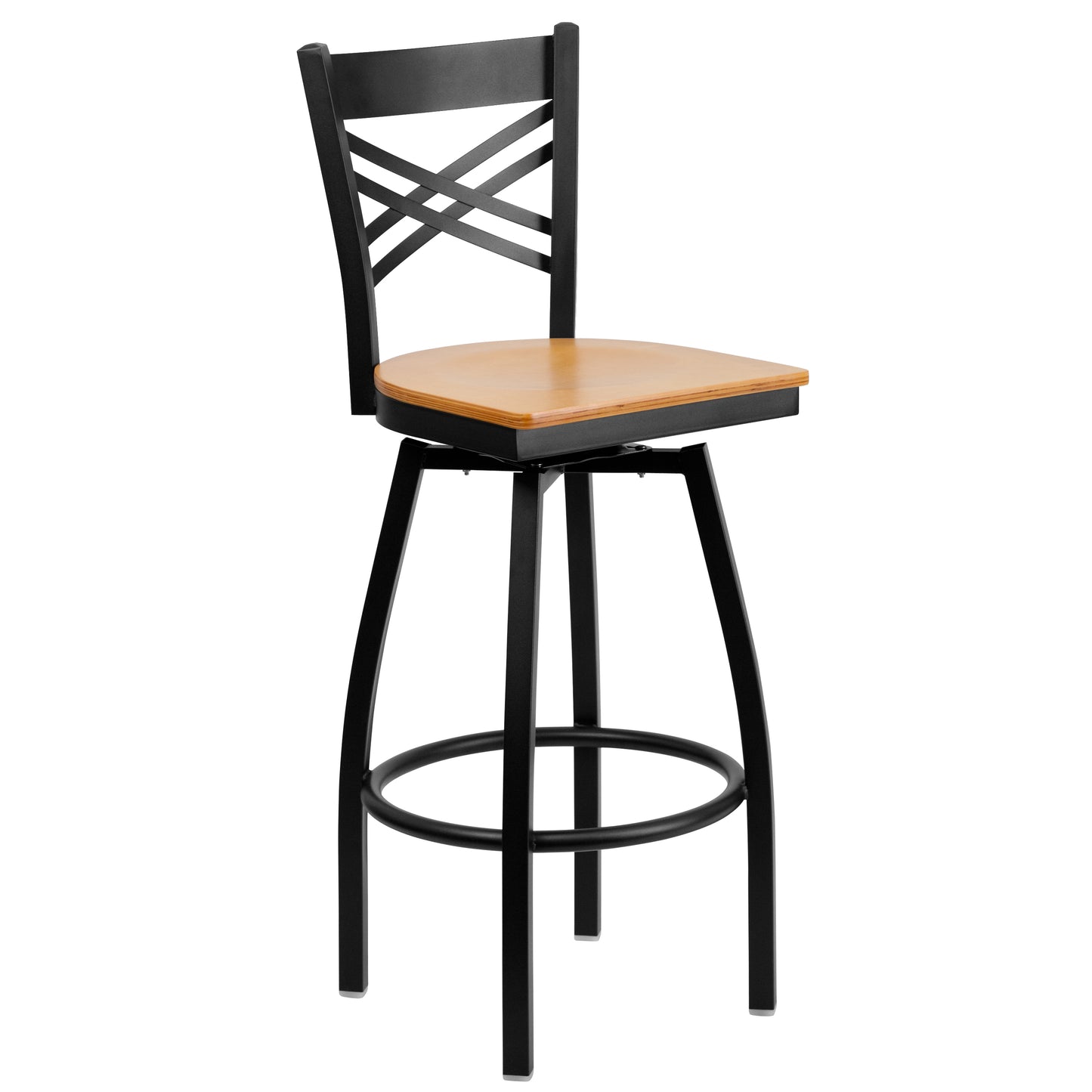 Black X Swivel Stool-Nat Seat XU-6F8B-XSWVL-NATW-GG