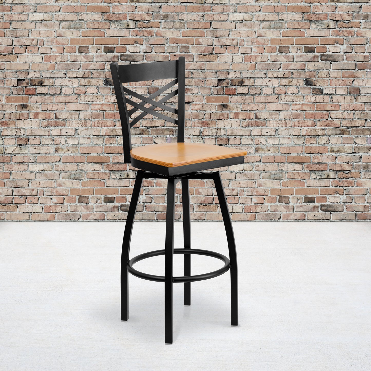 Black X Swivel Stool-Nat Seat XU-6F8B-XSWVL-NATW-GG