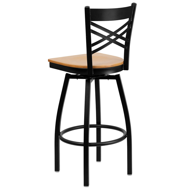 Black X Swivel Stool-Nat Seat XU-6F8B-XSWVL-NATW-GG