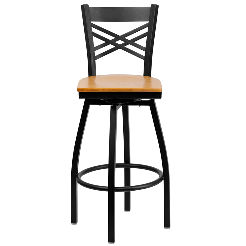 Black X Swivel Stool-Nat Seat XU-6F8B-XSWVL-NATW-GG