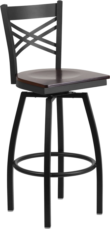 Black X Swivel Stool-Wal Seat XU-6F8B-XSWVL-WALW-GG