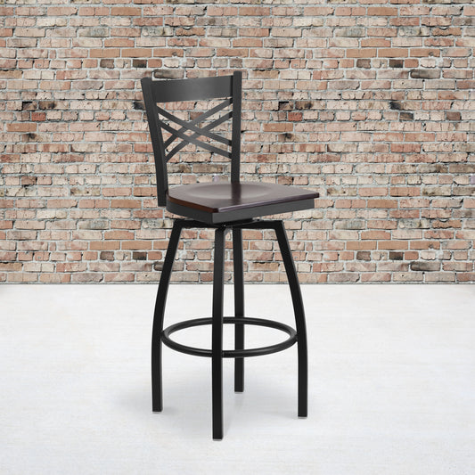 Black X Swivel Stool-Wal Seat XU-6F8B-XSWVL-WALW-GG