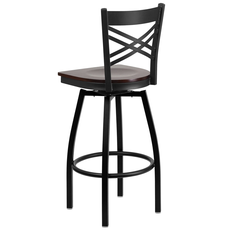 Black X Swivel Stool-Wal Seat XU-6F8B-XSWVL-WALW-GG