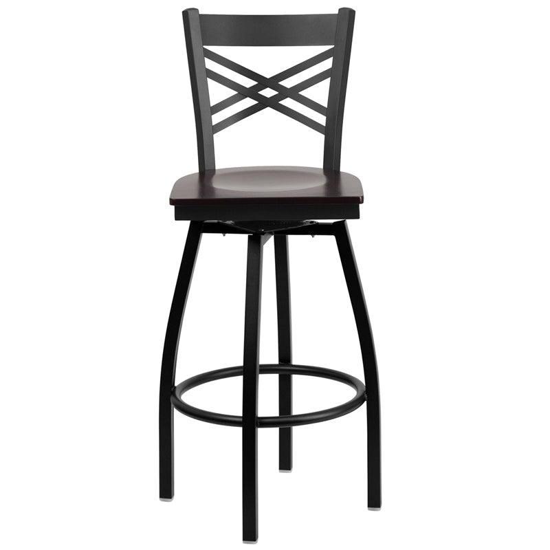 Black X Swivel Stool-Wal Seat XU-6F8B-XSWVL-WALW-GG