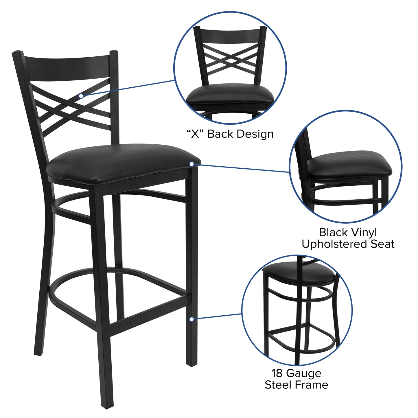 Black X Stool-Black Seat XU-6F8BXBK-BAR-BLKV-GG