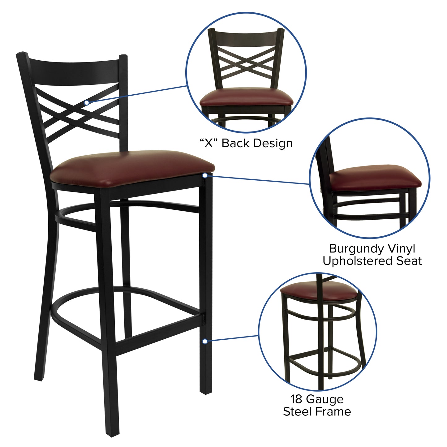 Black X Stool-Burg Seat XU-6F8BXBK-BAR-BURV-GG